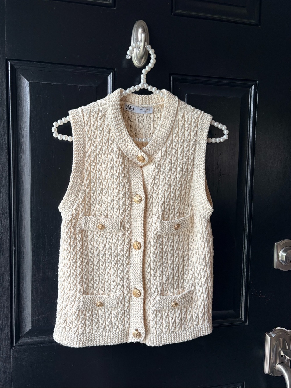 Zara Cream Sleeveless Sweater Knit Vest Size M - Picture 4 of 14